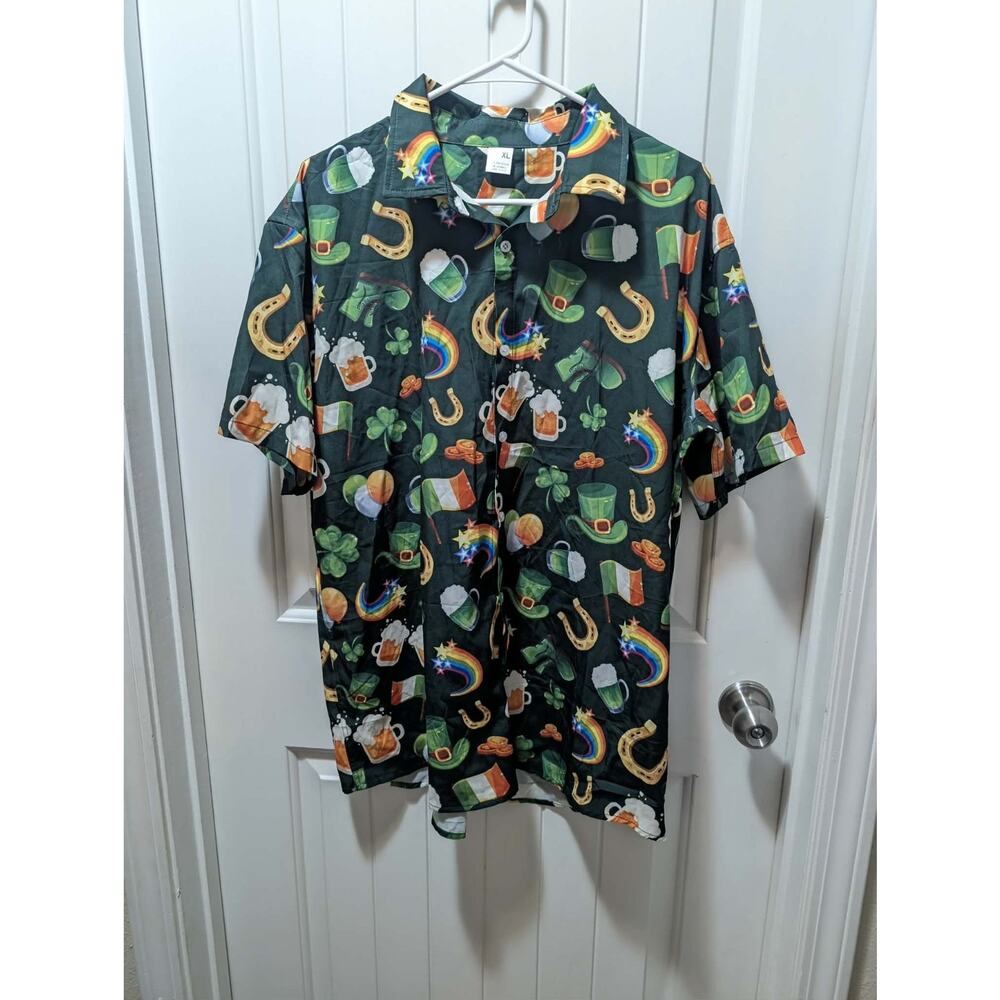 St. Patrick's Day Irish Hawaiian Leprechaun Button Down Shirt Size XL